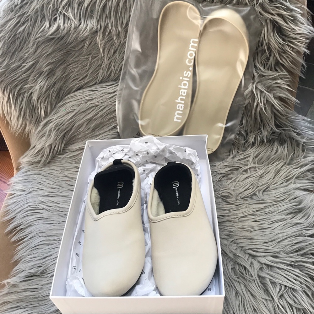 Mahabis Ivory Cream Leather Slippers with Detachable Bottoms New Euro 38 US 7.5